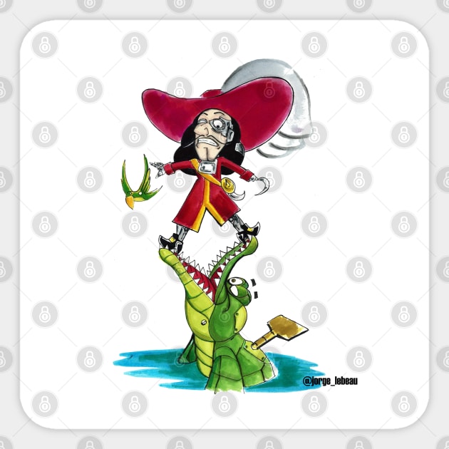 robot captain hook with robot crocodile Sticker by jorge_lebeau